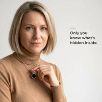 Thumbnail for Woman wearing the black silver octagon pendant, only she knows the photo inside | SKU: TPH-OCTN-SILVER
