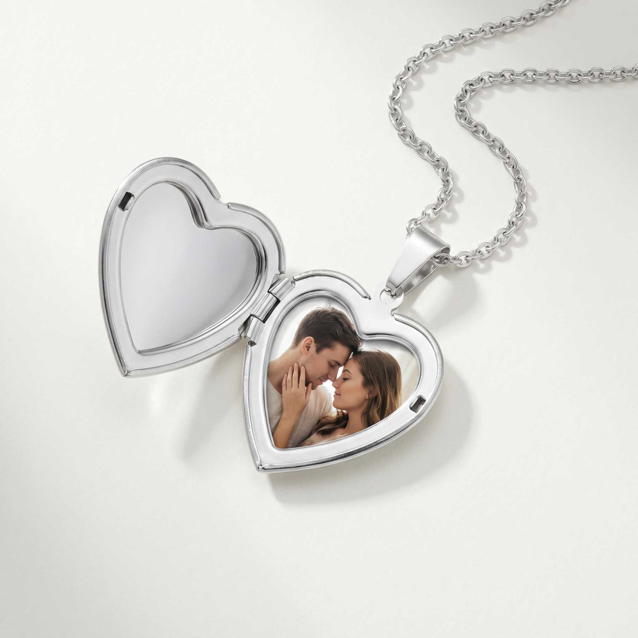Scroll Heart Photo Locket Necklace