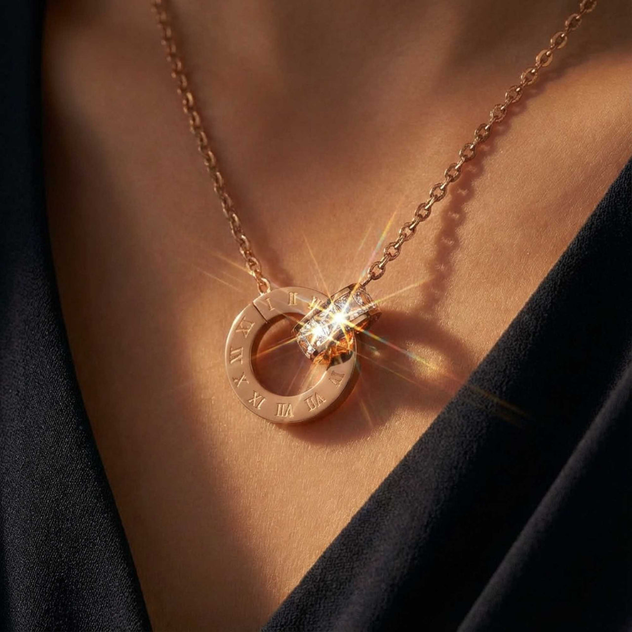 Necklace with Joined Rings & Crystals