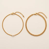 Thumbnail for Heart Bond Matching Bracelet Set in Gold — his and hers bracelets side by side: fine curb chain with a tiny heart crystal for her, slim curb chain for him