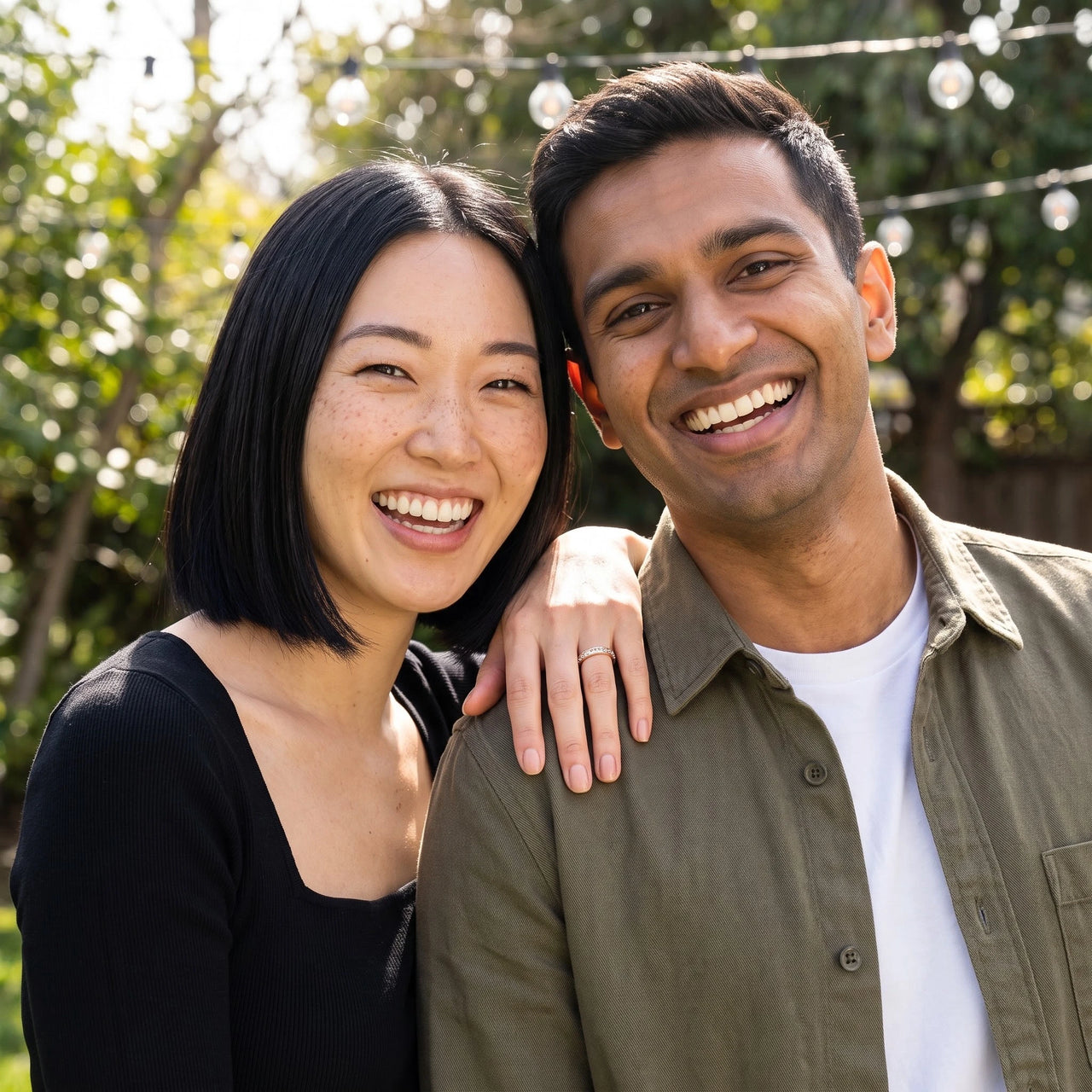 Couple moment, she wears the Engagement Ring with Crystals in rose gold | SKU: 25535390-5-rose-gold