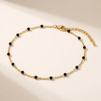 Thumbnail for Gold & Onyx Bead Anklet featuring glossy black enamel beads and delicate gold chain by Brother & Sisters.