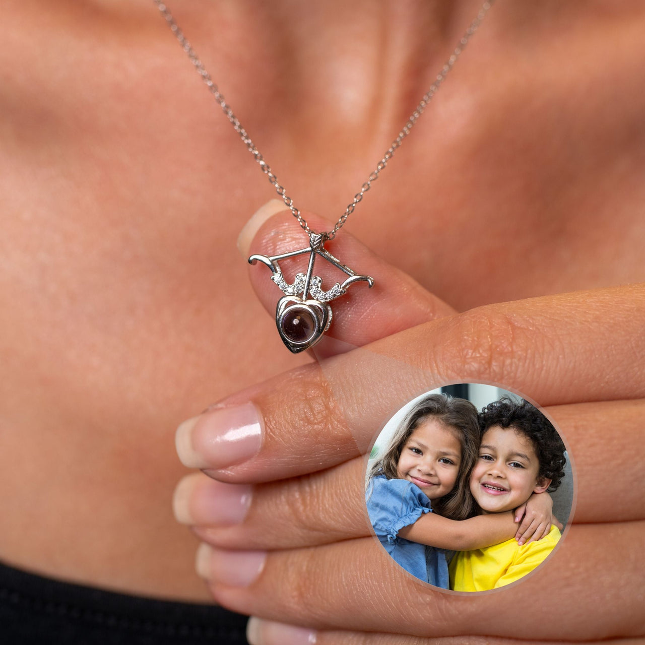 Horn Photo Necklace Photo Personalised Necklace  - Photo Necklace - Photo Projection Necklace Necklace Brother & Sisters