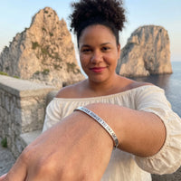 Thumbnail for Never Forget To Dream bracelet in silver worn on a getaway | SKU: nftd-wg