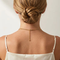 Thumbnail for Back of the neck showing the lobster clasp and extension chain of the gold photo necklace | SKU: TPH-OCTN-GOLD