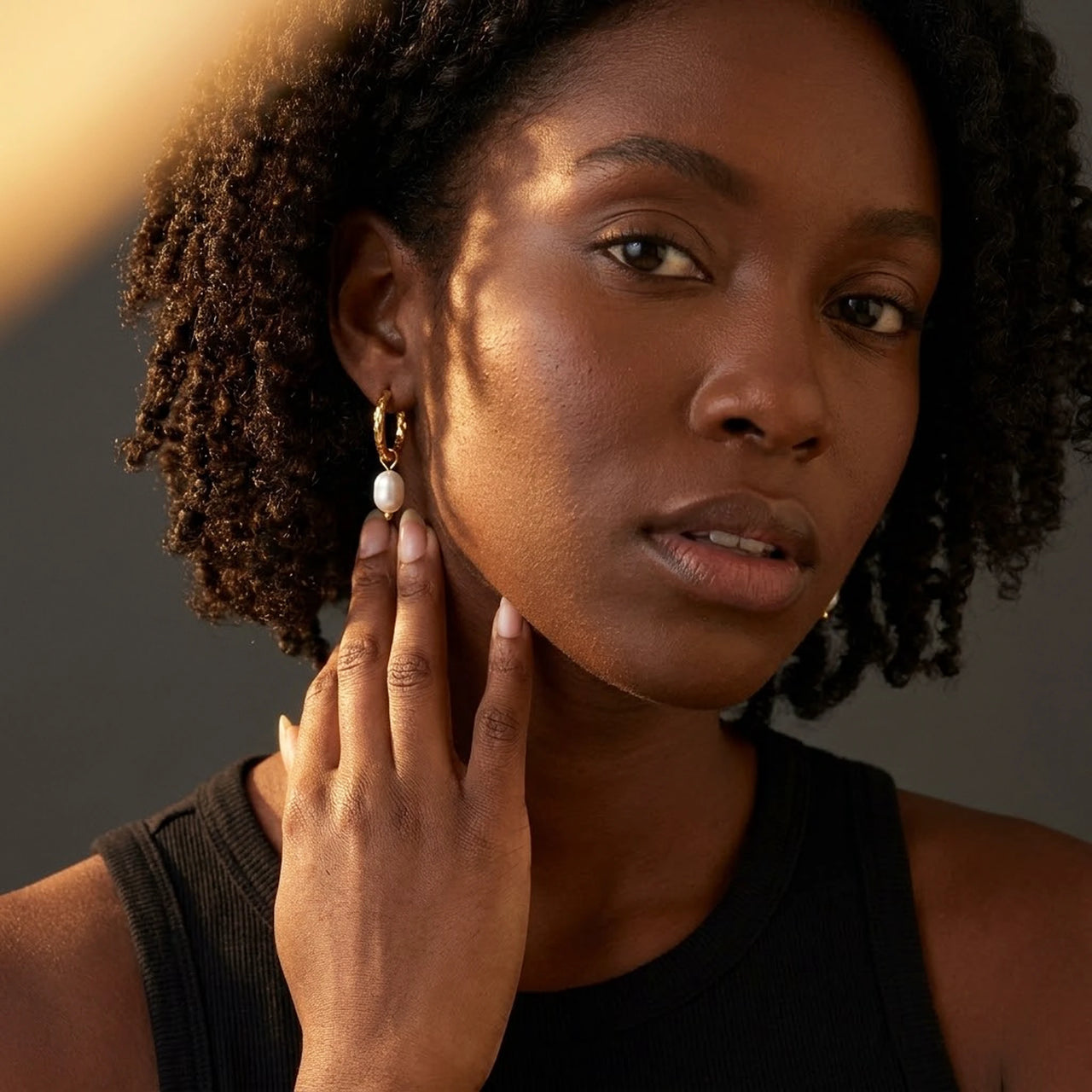 Twisted Pearl Drop Hoops in Gold, studio portrait | SKU: 41004-gold